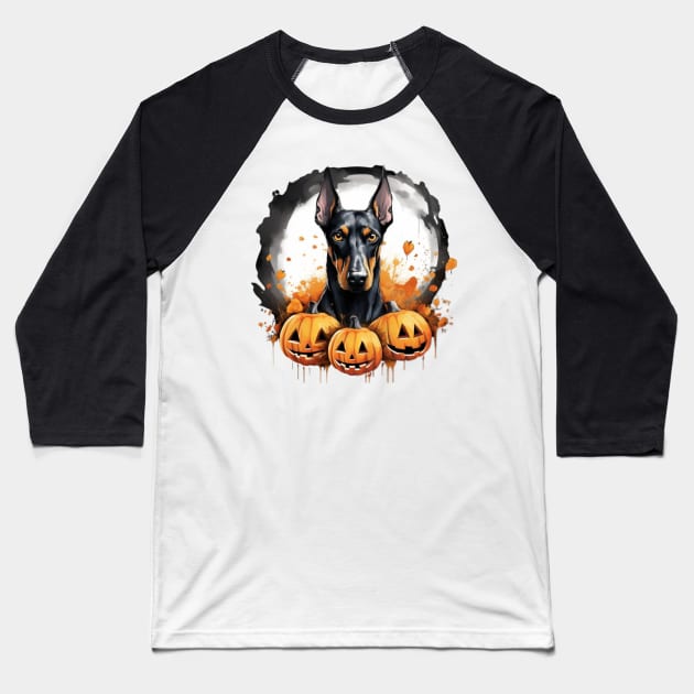 Halloween Doberman Baseball T-Shirt by NatashaCuteShop